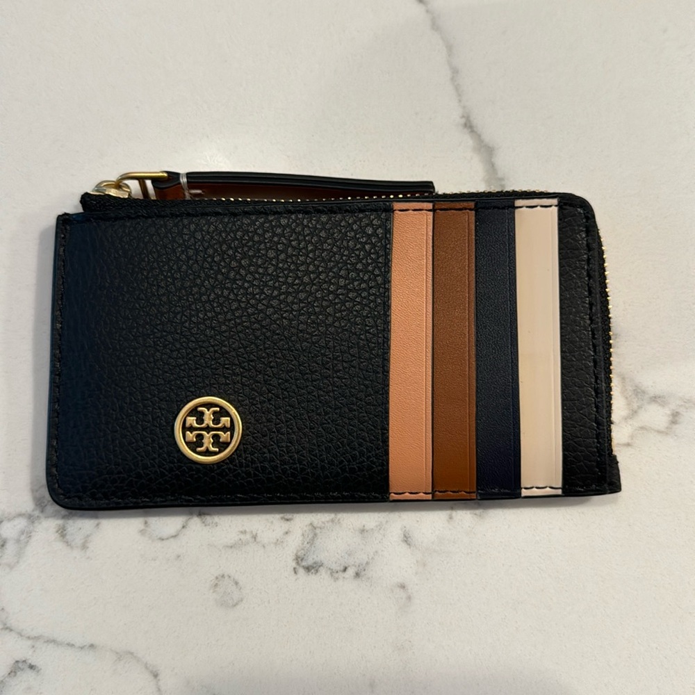 Tory Burch ROBINSON PEBBLED TOP-ZIP CARD CASE